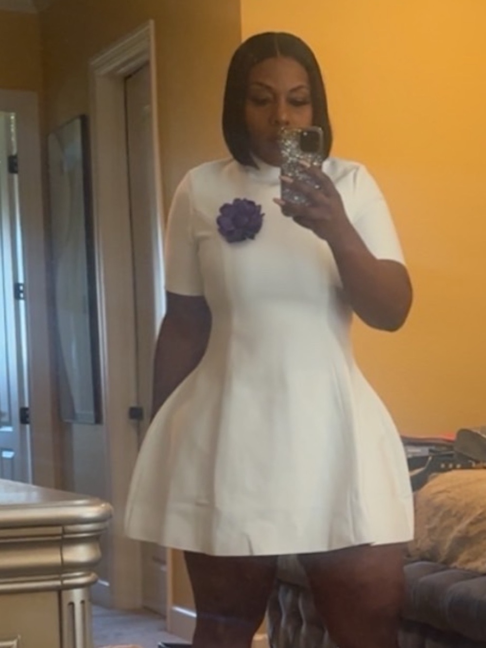 Fashion Nova White Mock-Neck A-Line Mini Dress